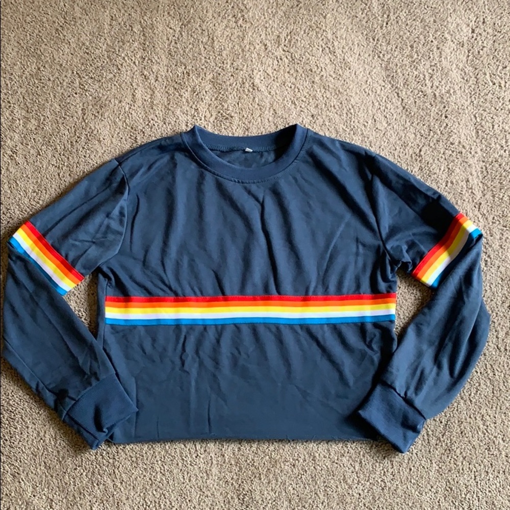 Blue rainbow crop top long sleeve.